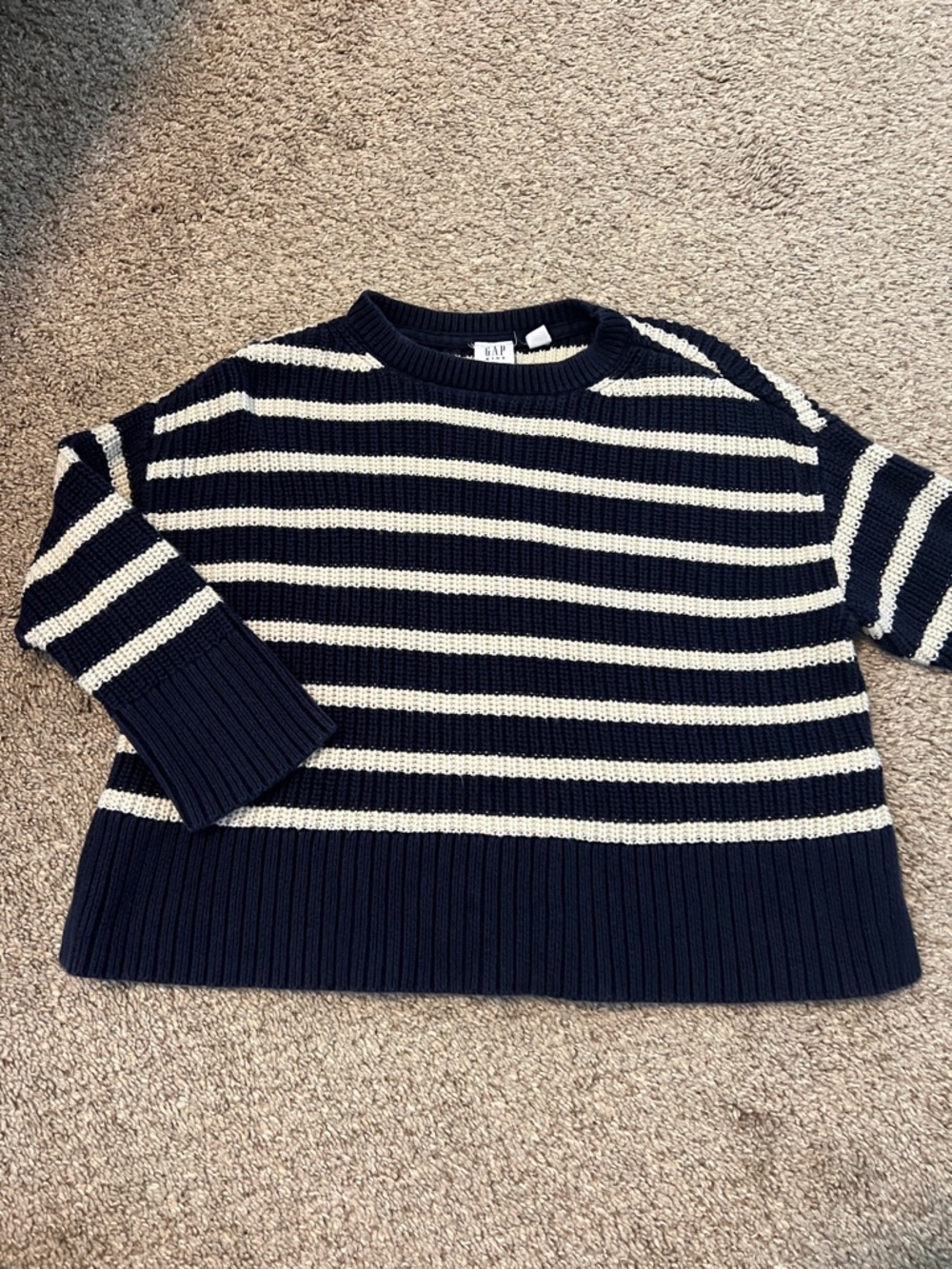 GAP Navy & White Striped Crewneck Sweater